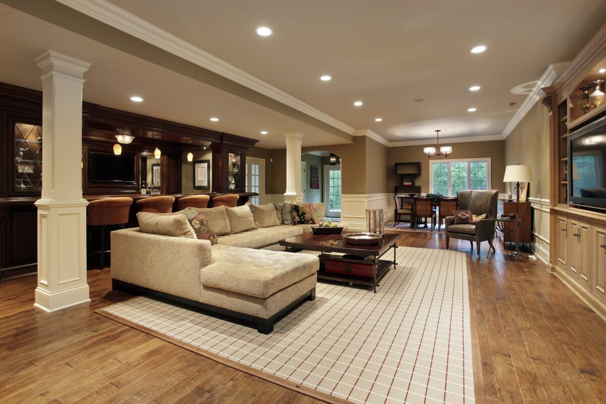 Basement In Luxury Home With Bar Area
