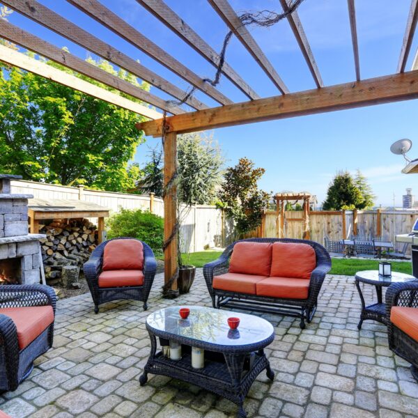 Home Garden With Patio Area And Fireplace